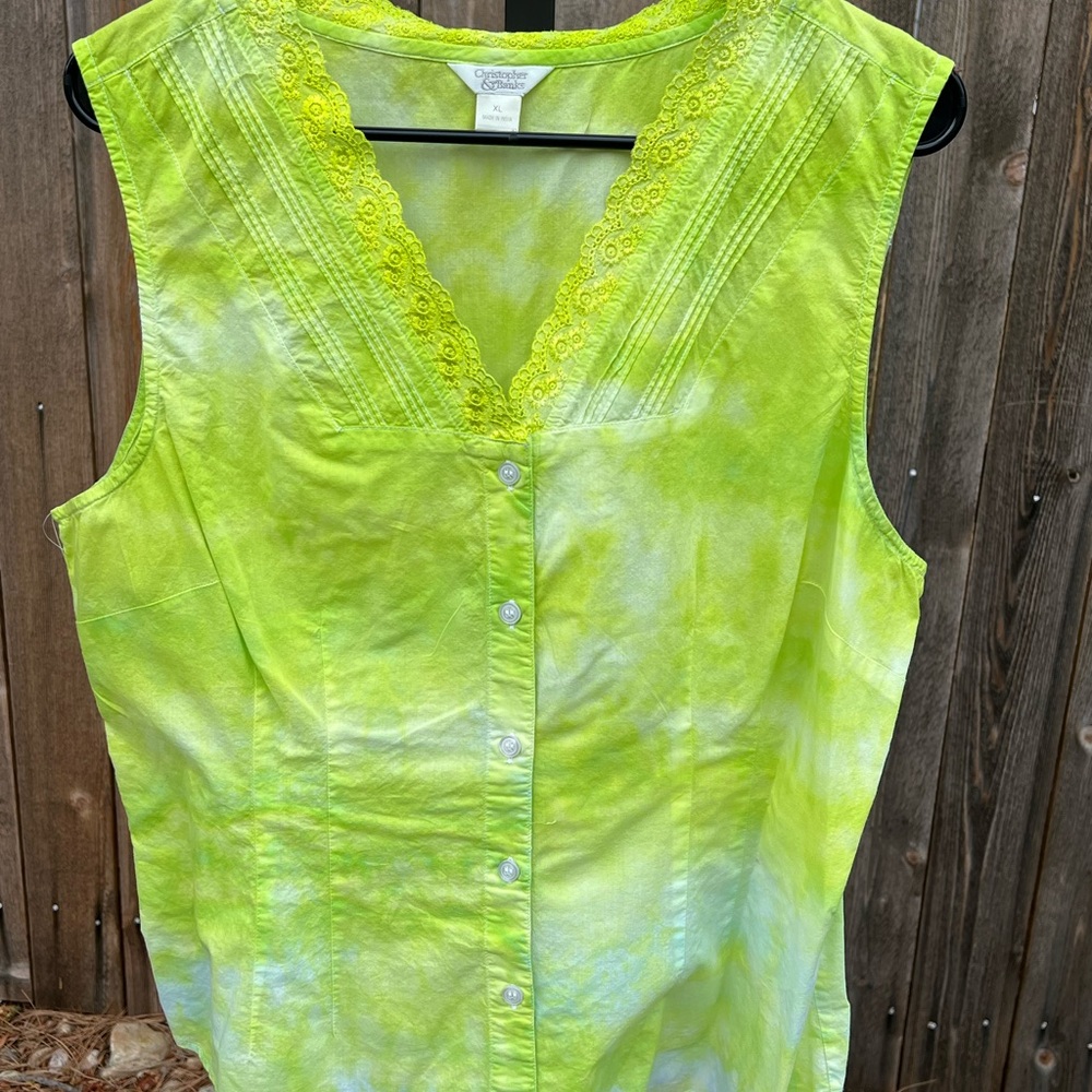 Christopher & Banks Ice-Dyed Lime Green Sleeveless Blouse